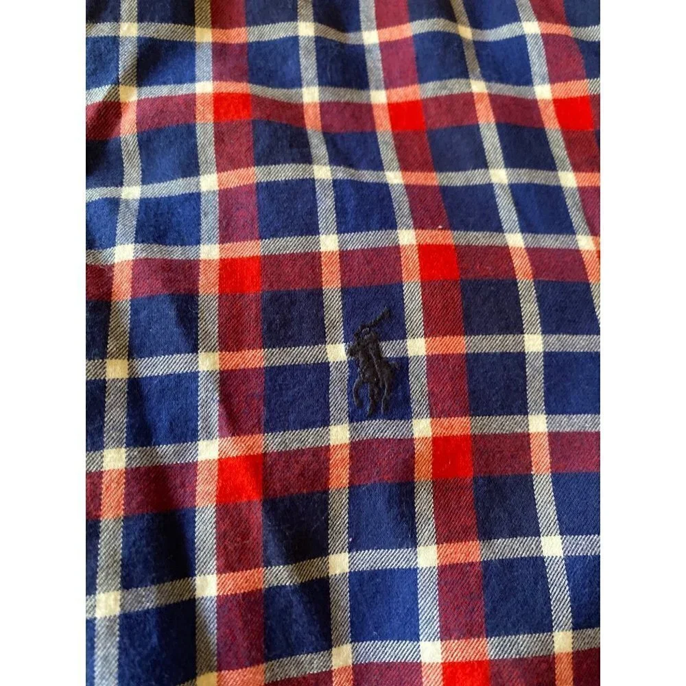 Ralph Lauren Boys XL Red‎ Blue Plaid Button Down Long Sleeve Shirt 18-20